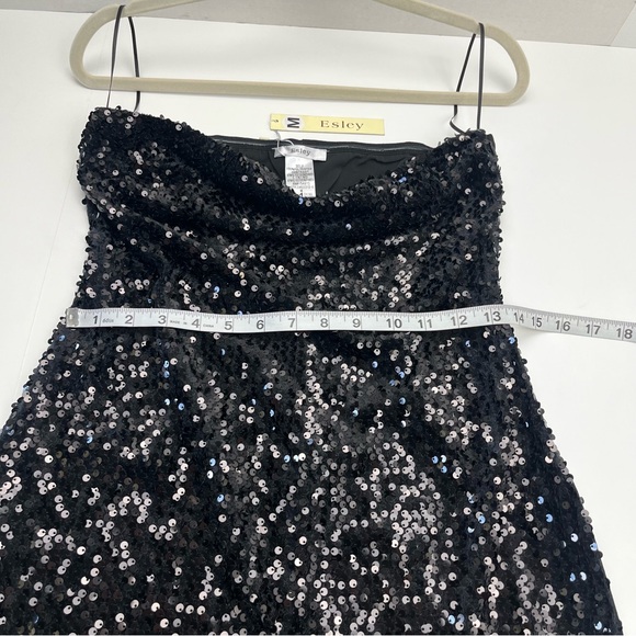 Esley‎ Black Sequin Front Strapless Mini Dress Medium Bodycon Lined Side Zip NEW - Picture 7 of 12